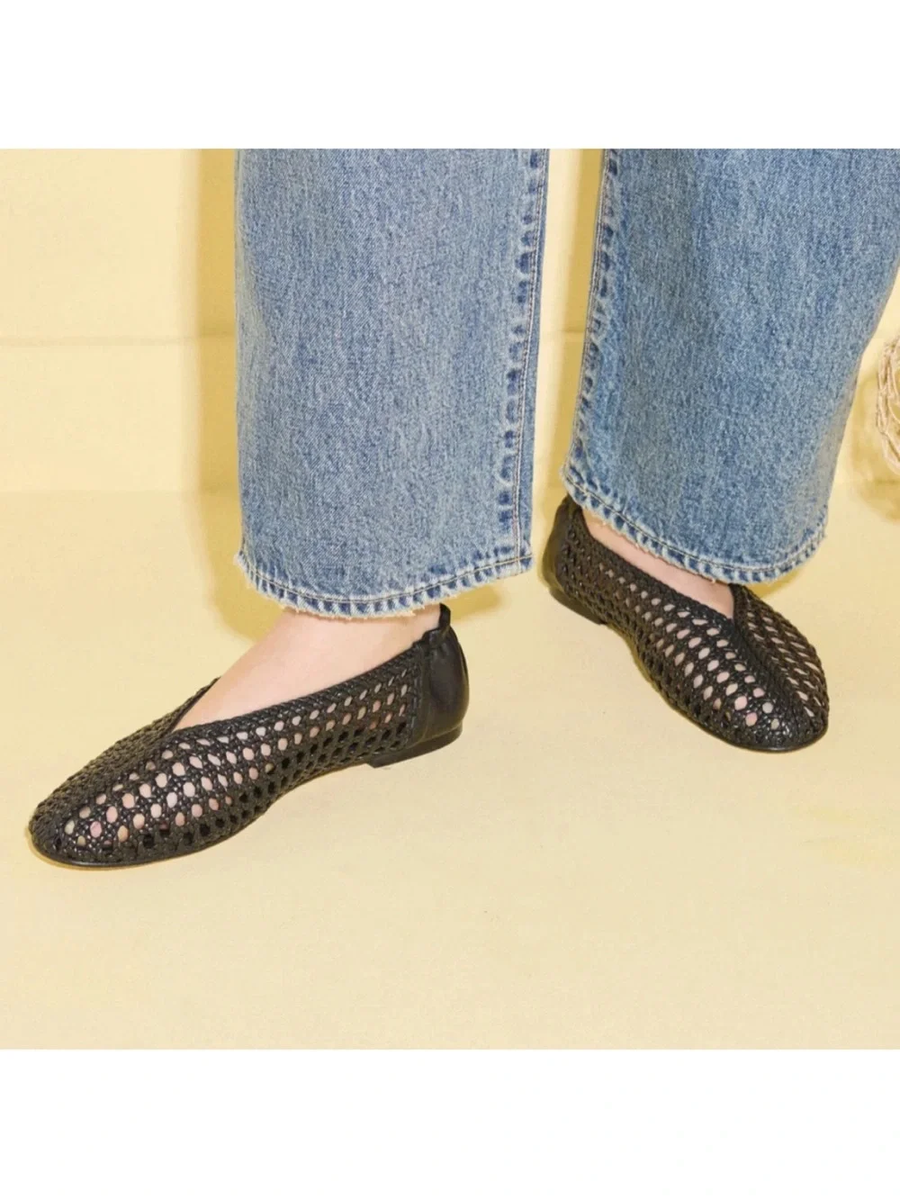 Freda Salvador Riley Open Weave sz9 Ballet Flats 90s Woven Black Calf $398 Spain